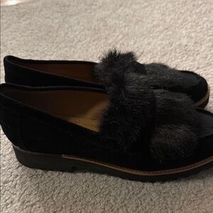 Franco sarto Black Fur-Trimmed Loafers